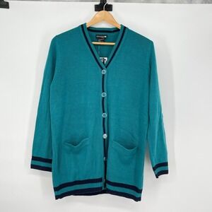 Anthony Original Women's Cardigan Sweater Teal‎ Blue Striped Knit Small S